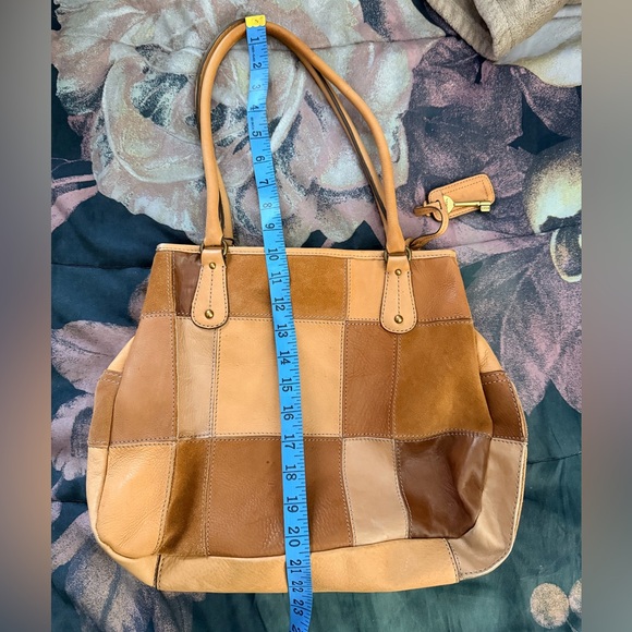 Fossil Patchwork Leather Tote - Tan and Brown - Picture 7 of 10